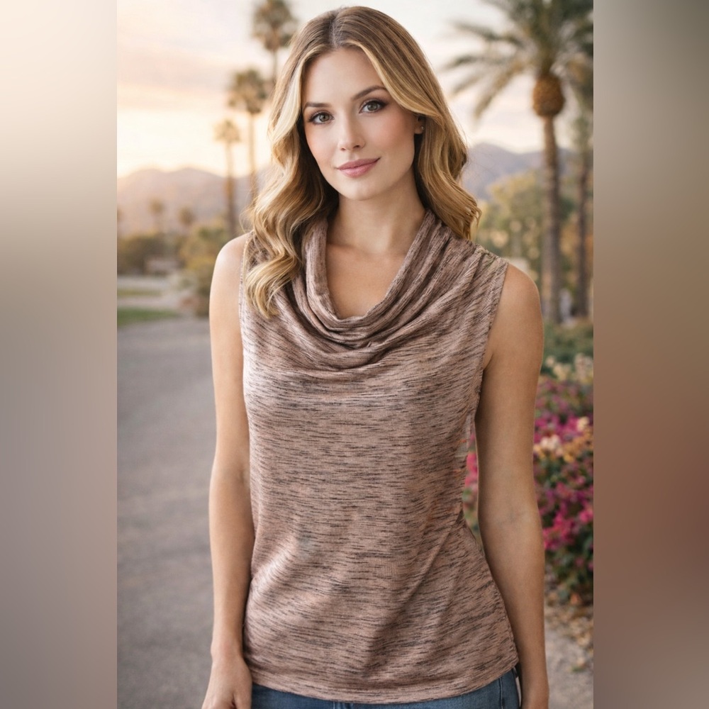 🌴☀️ Worthington Textured Pale Pink Cowl Neck Blouse